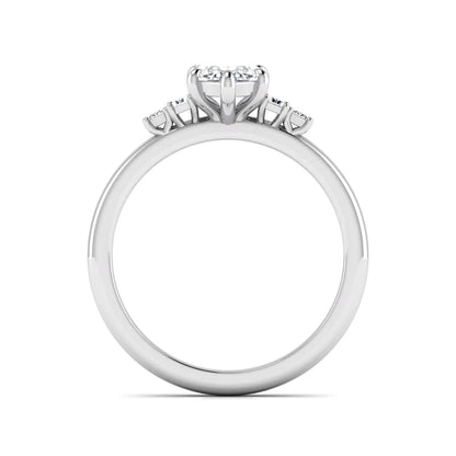 IGI certified marquise cut lab grown diamond five stone engagement ring with baguette and princess cut side diamonds in white gold.