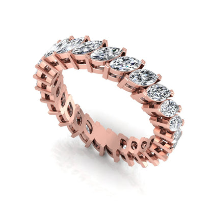 Marquise cut lab grown diamond full eternity band ring featuring shared prong setting with rose gold finish.