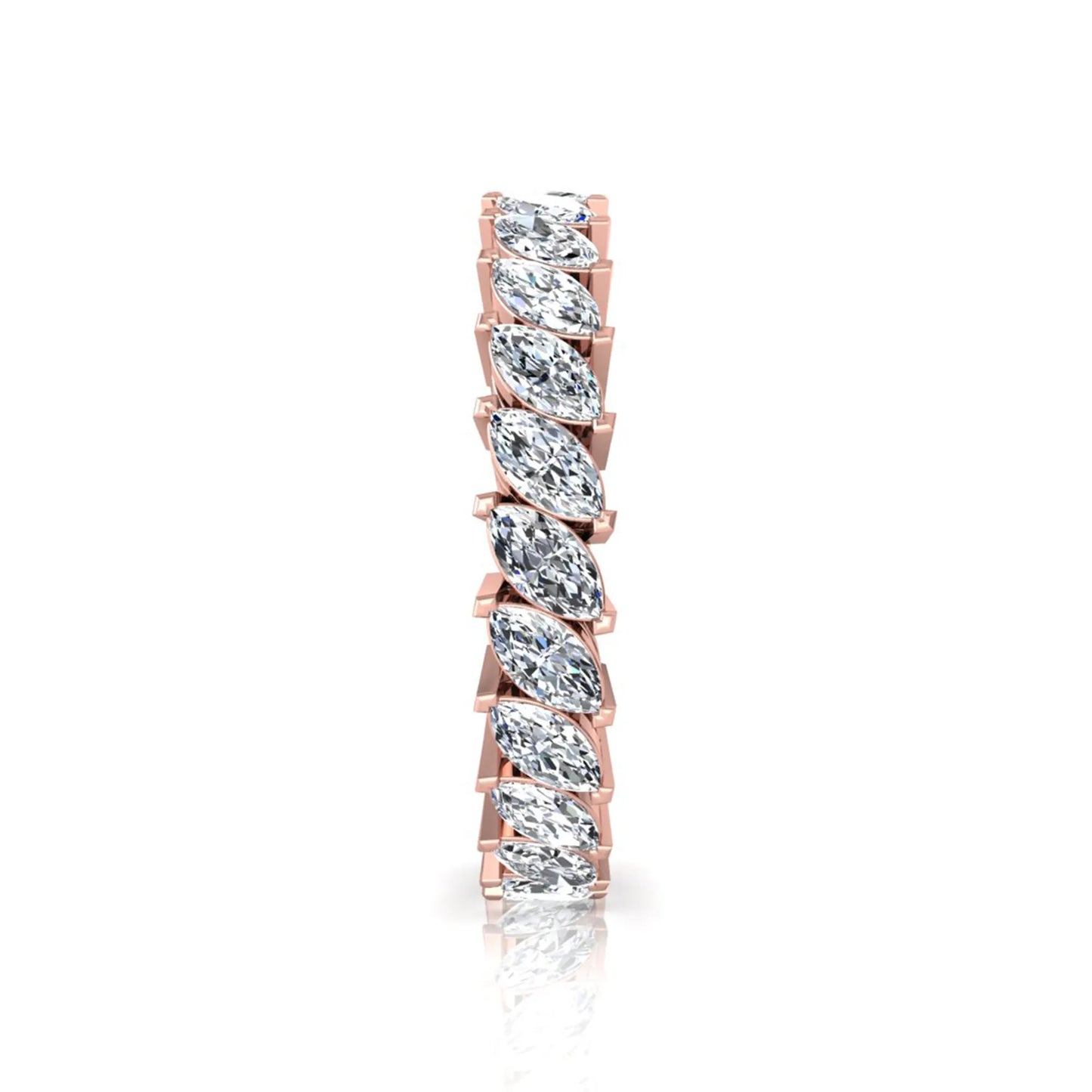Marquise cut lab grown diamond full eternity band ring featuring shared prong setting with rose gold finish.