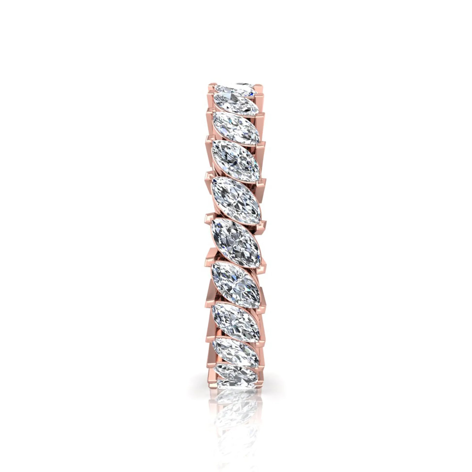 Marquise cut lab grown diamond full eternity band ring featuring shared prong setting with rose gold finish.