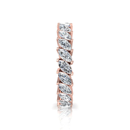 Marquise cut lab grown diamond full eternity band ring featuring shared prong setting with rose gold finish.