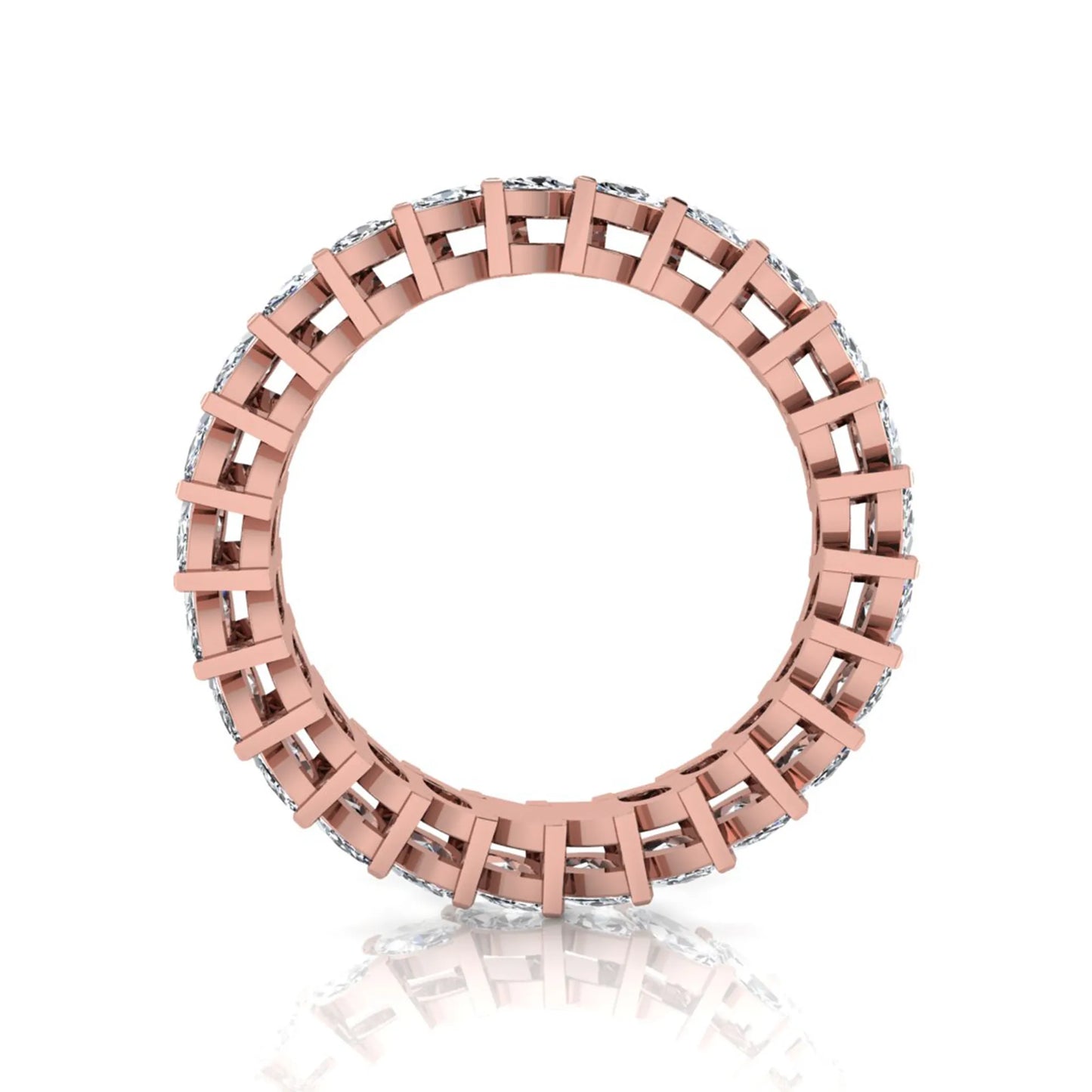Marquise cut lab grown diamond full eternity band ring featuring shared prong setting with rose gold finish.