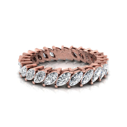 Marquise cut lab grown diamond full eternity band ring featuring shared prong setting with rose gold finish.