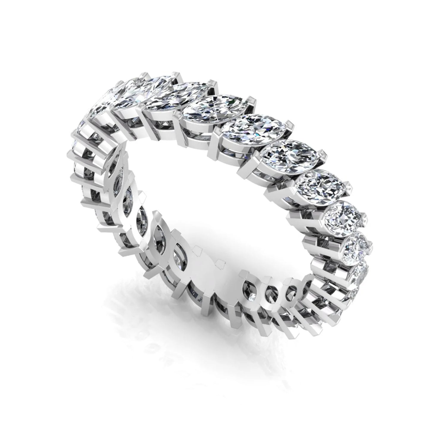 Marquise cut lab grown diamond full eternity band ring featuring shared prong setting with white gold finish.