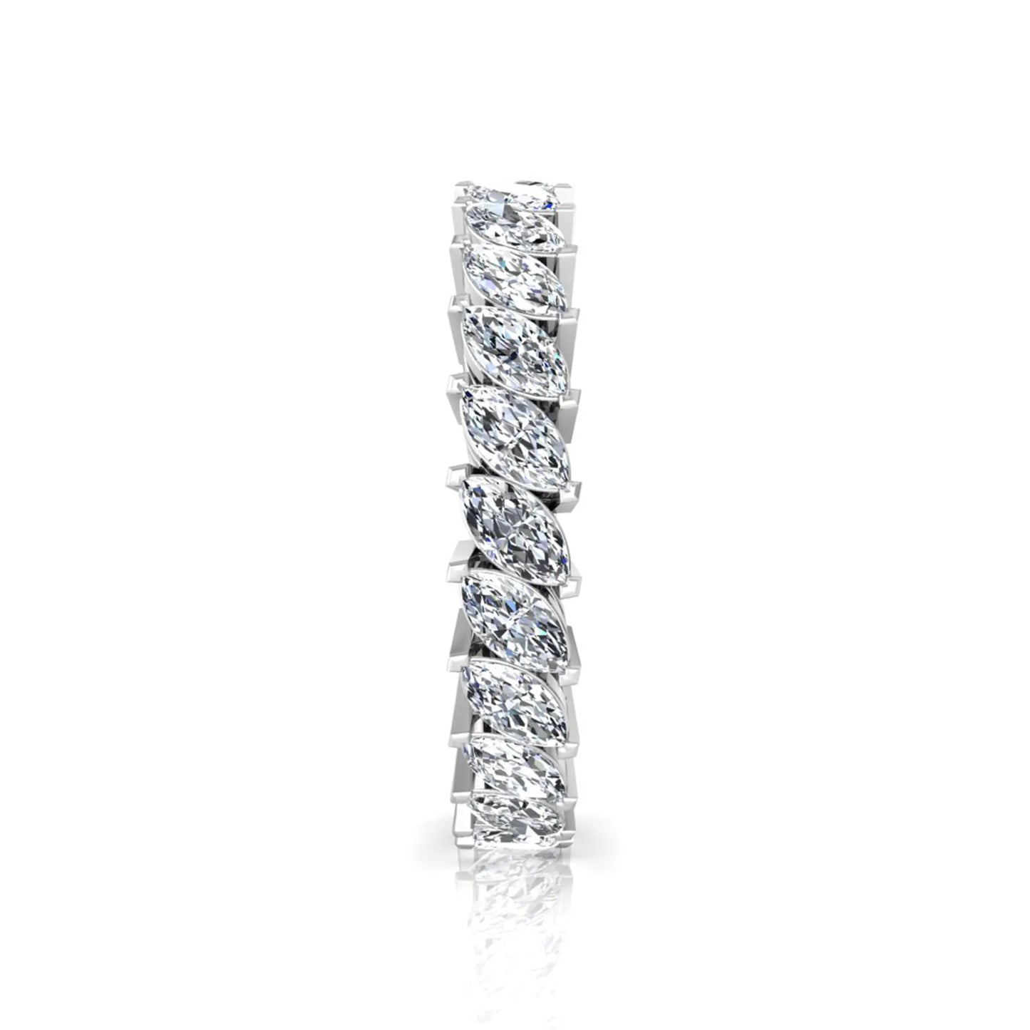 Marquise cut lab grown diamond full eternity band ring featuring shared prong setting with white gold finish.