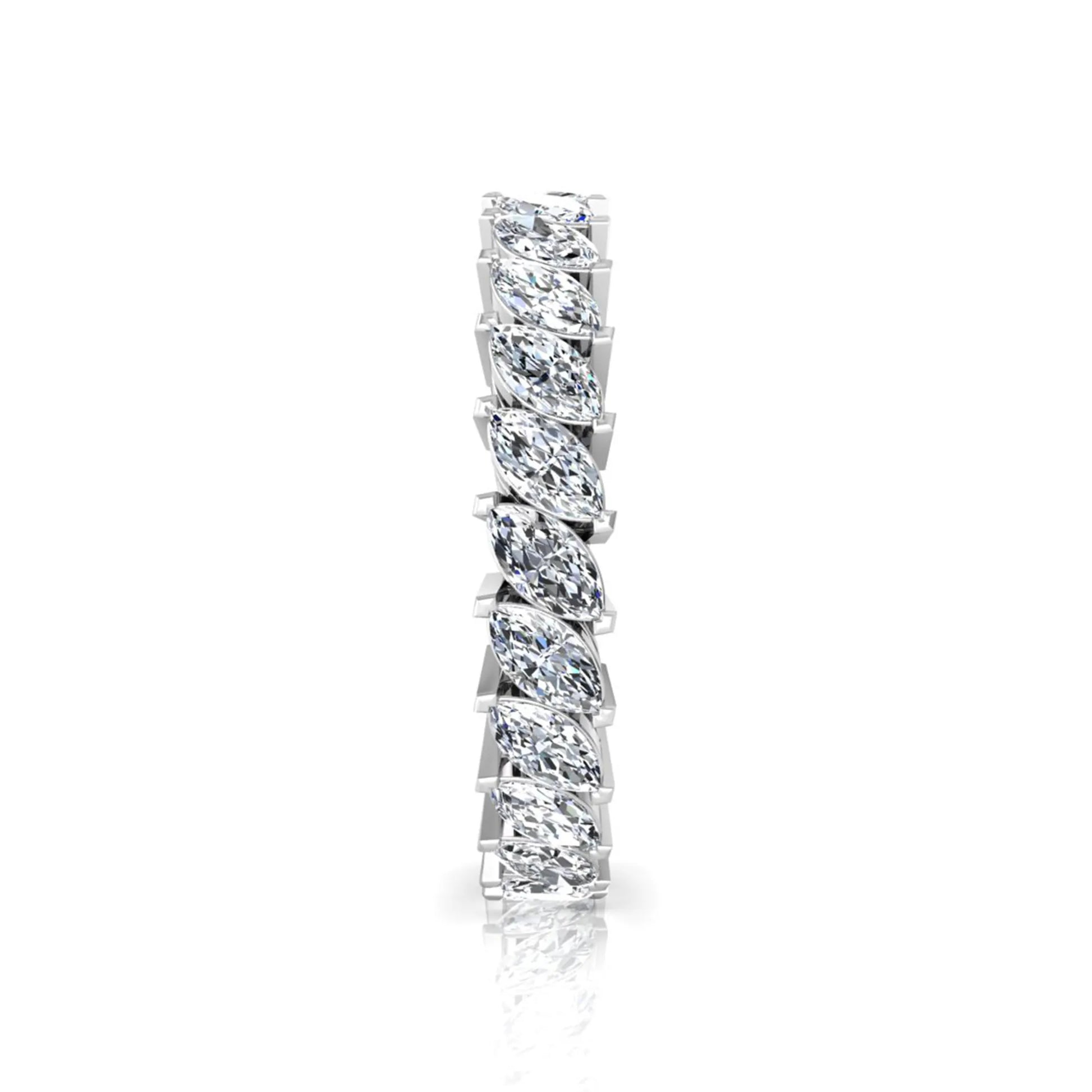 Marquise cut lab grown diamond full eternity band ring featuring shared prong setting with white gold finish.