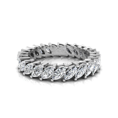 Marquise cut lab grown diamond full eternity band ring featuring shared prong setting with white gold finish.