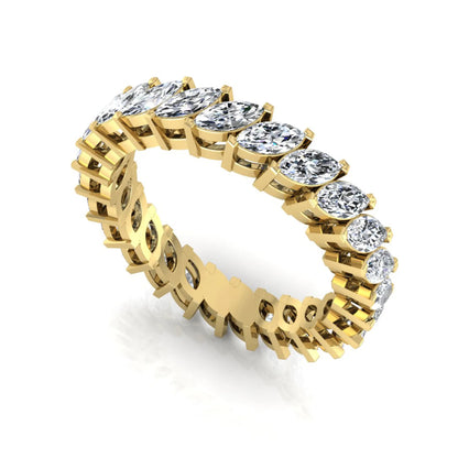 Marquise cut lab grown diamond full eternity band ring featuring shared prong setting with yellow gold finish.