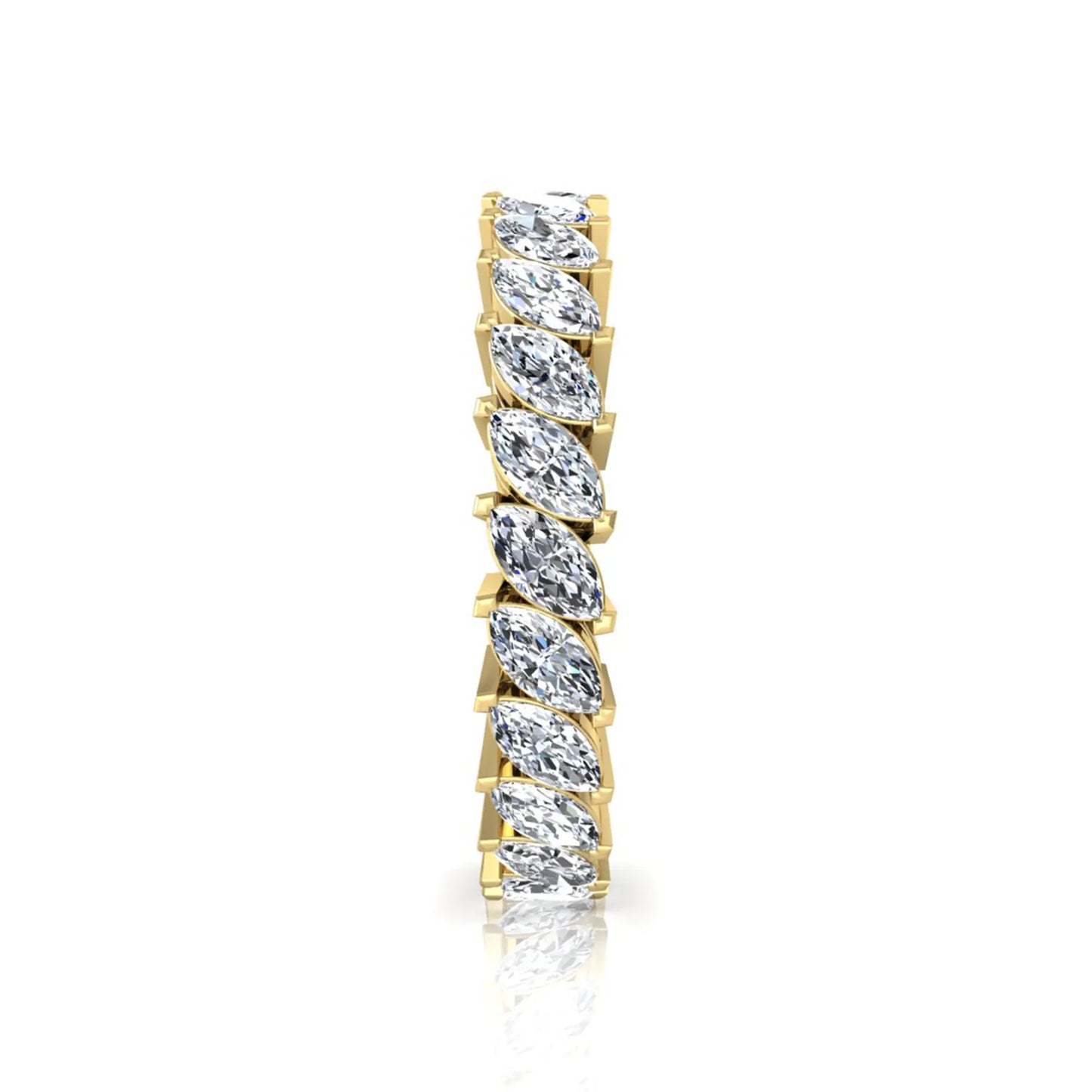 Marquise cut lab grown diamond full eternity band ring featuring shared prong setting with yellow gold finish.