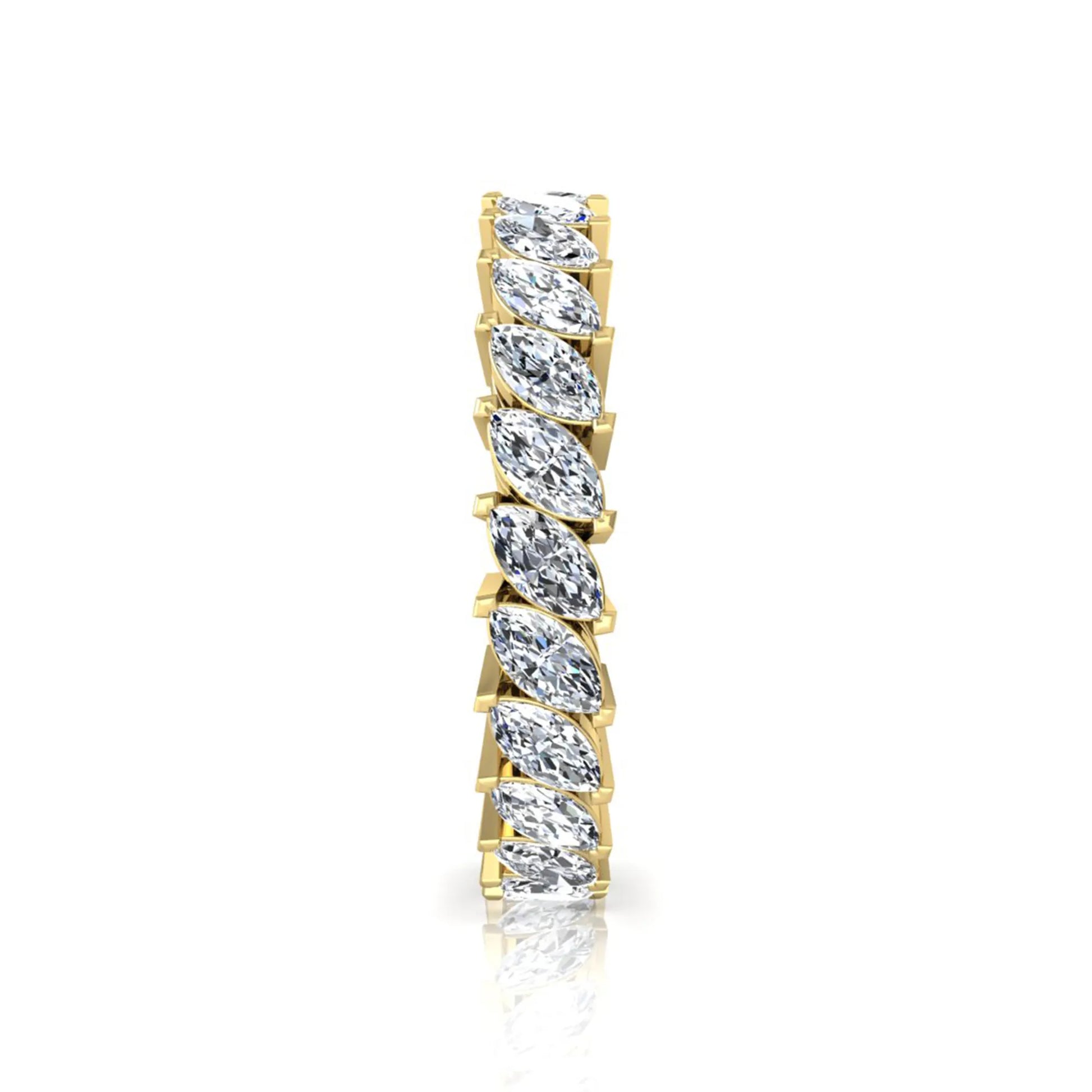 Marquise cut lab grown diamond full eternity band ring featuring shared prong setting with yellow gold finish.