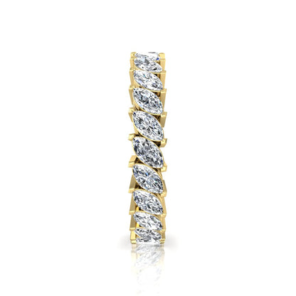 Marquise cut lab grown diamond full eternity band ring featuring shared prong setting with yellow gold finish.