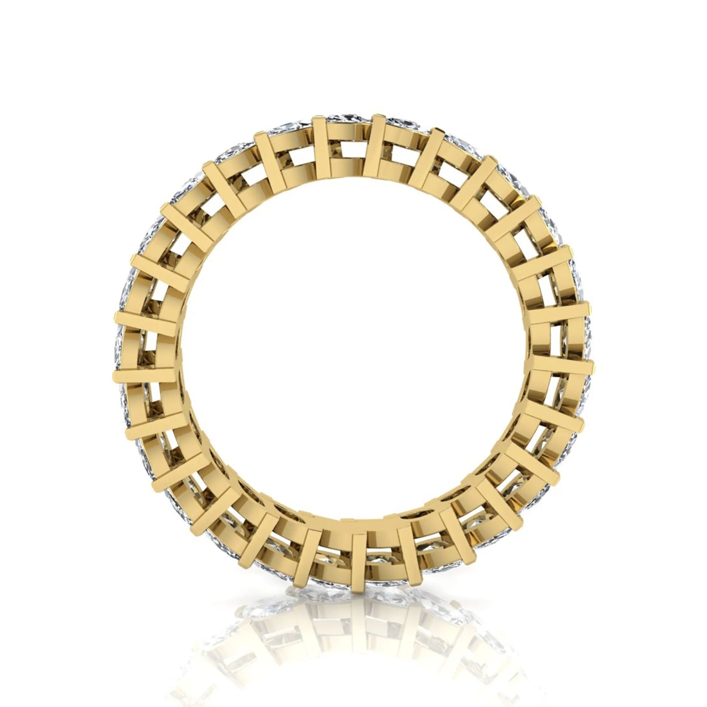 Marquise cut lab grown diamond full eternity band ring featuring shared prong setting with yellow gold finish.