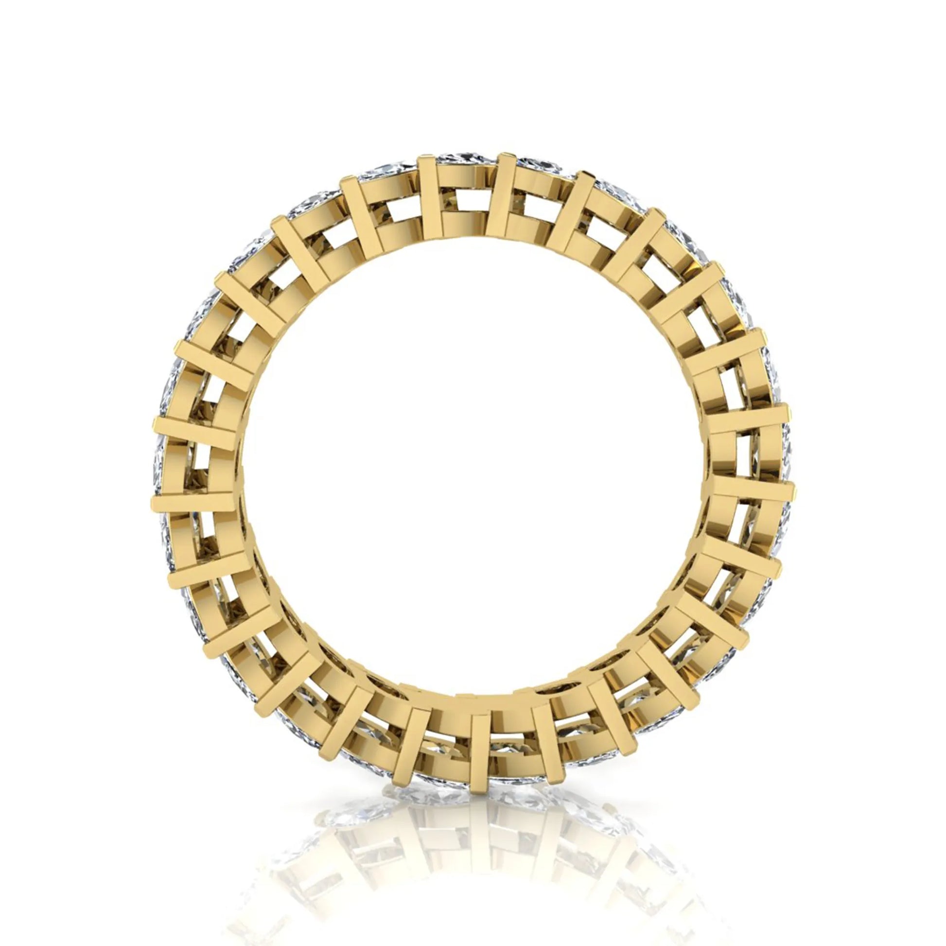 Marquise cut lab grown diamond full eternity band ring featuring shared prong setting with yellow gold finish.