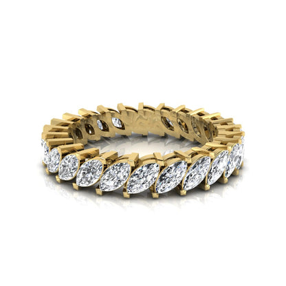 Marquise cut lab grown diamond full eternity band ring featuring shared prong setting with yellow gold finish.