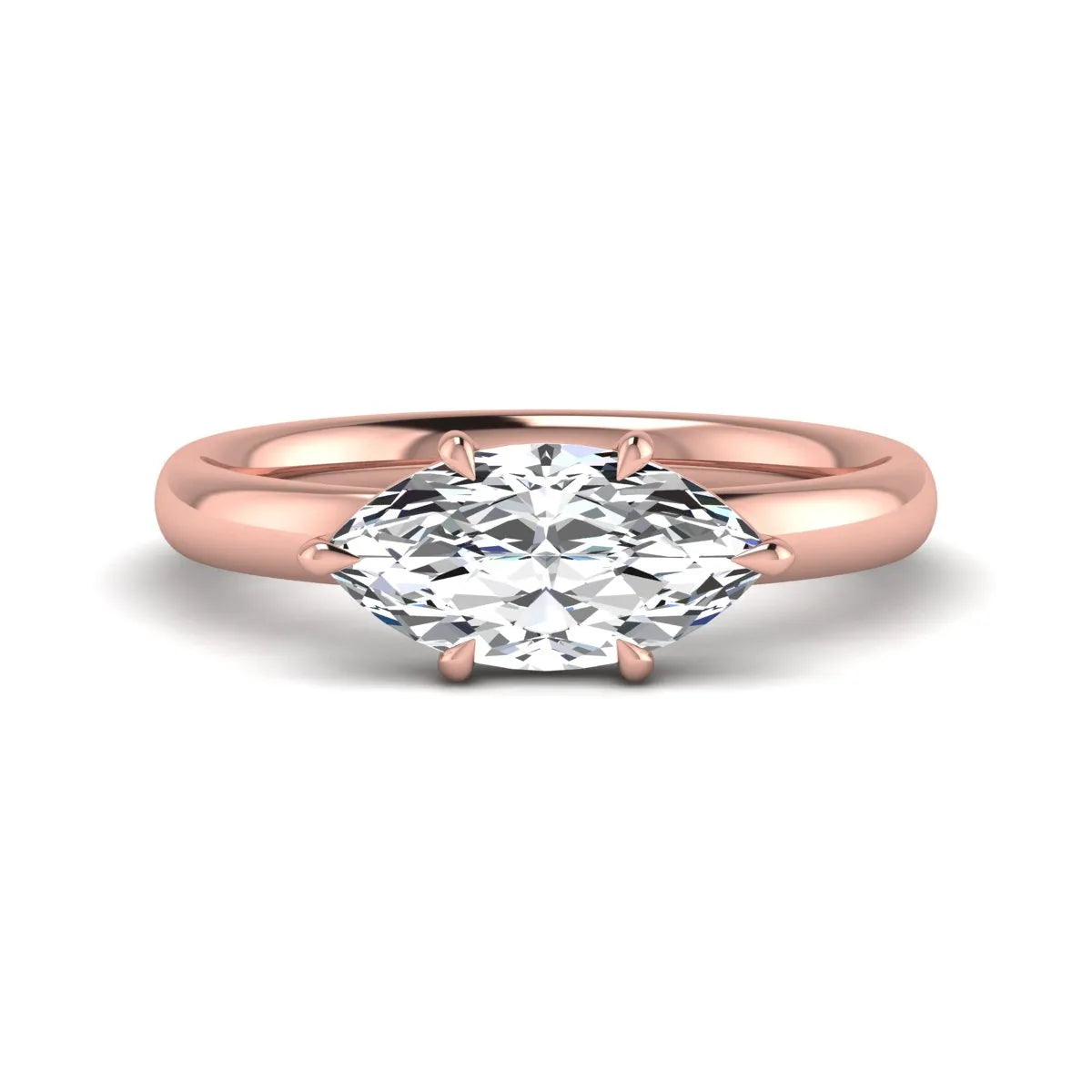 Marquise cut lab grown diamond hidden halo solitaire engagement ring featuring a 1.62 carat IGI certified center diamond with a hidden halo in rose gold.