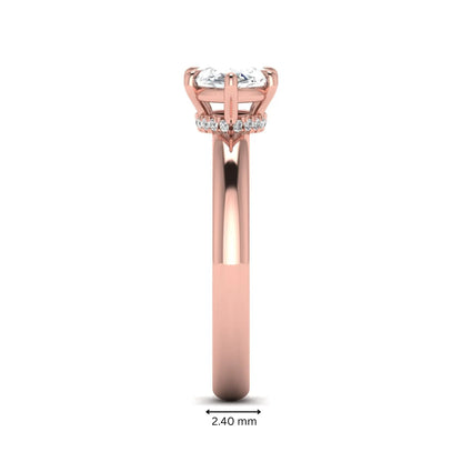Marquise cut lab grown diamond hidden halo solitaire engagement ring featuring a 1.62 carat IGI certified center diamond with a hidden halo in rose gold.