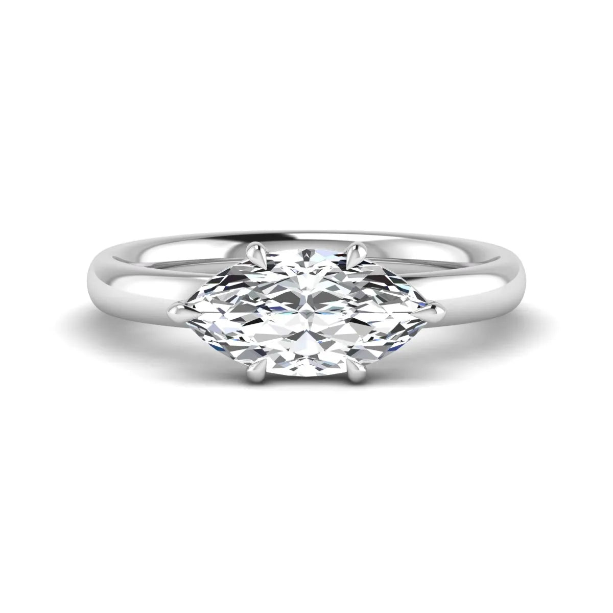 Marquise cut lab grown diamond hidden halo solitaire engagement ring featuring a 1.62 carat IGI certified center diamond with a hidden halo in white gold.