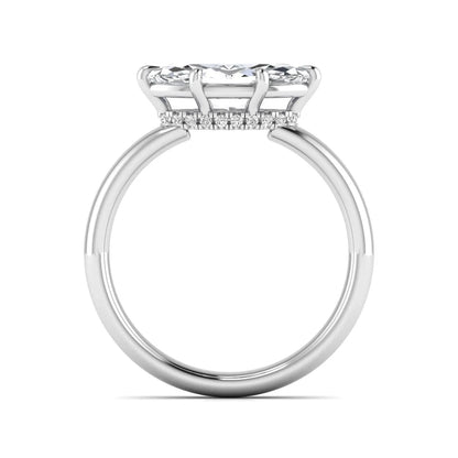 Marquise cut lab grown diamond hidden halo solitaire engagement ring featuring a 1.62 carat IGI certified center diamond with a hidden halo in white gold.