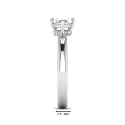 Marquise cut lab grown diamond hidden halo solitaire engagement ring featuring a 1.62 carat IGI certified center diamond with a hidden halo in white gold.