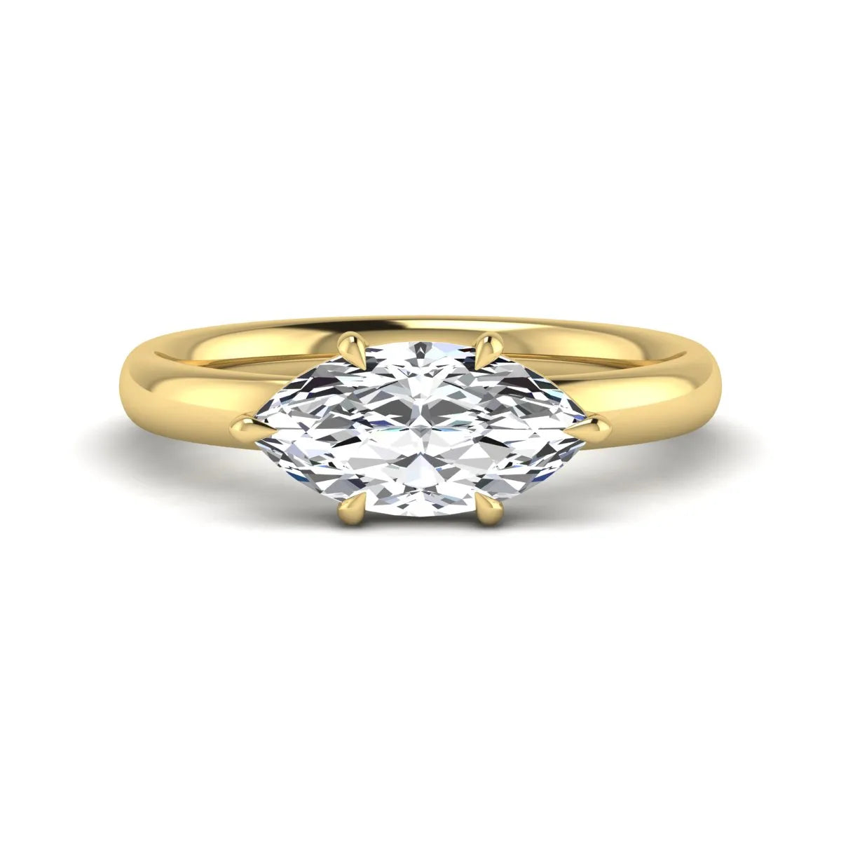Marquise cut lab grown diamond hidden halo solitaire engagement ring featuring a 1.62 carat IGI certified center diamond with a hidden halo in yellow gold.