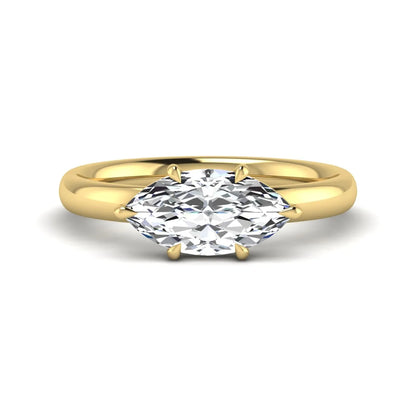 Marquise cut lab grown diamond hidden halo solitaire engagement ring featuring a 1.62 carat IGI certified center diamond with a hidden halo in yellow gold.