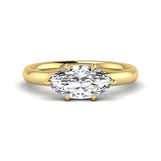 Marquise cut lab grown diamond hidden halo solitaire engagement ring featuring a 1.62 carat IGI certified center diamond with a hidden halo in yellow gold.