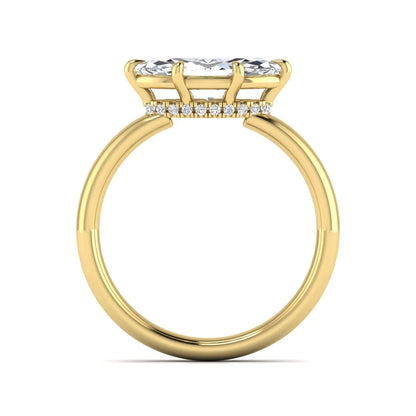 Marquise cut lab grown diamond hidden halo solitaire engagement ring featuring a 1.62 carat IGI certified center diamond with a hidden halo in yellow gold.