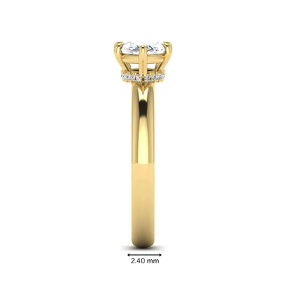 Marquise cut lab grown diamond hidden halo solitaire engagement ring featuring a 1.62 carat IGI certified center diamond with a hidden halo in yellow gold.