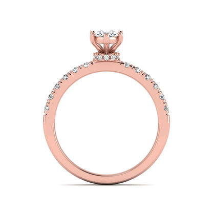 Marquise cut lab grown diamond pavé engagement ring featuring a 0.95 carat center diamond in rose gold.