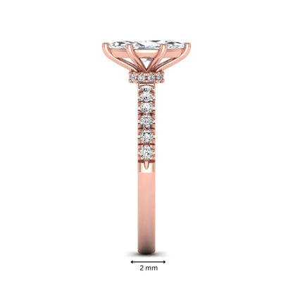 Marquise cut lab grown diamond pavé engagement ring featuring a 0.95 carat center diamond in rose gold.