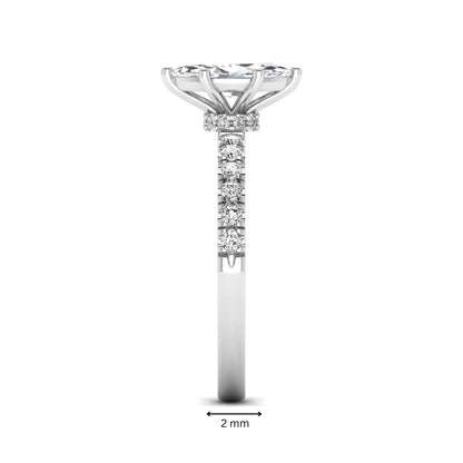 Marquise cut lab grown diamond pavé engagement ring featuring a 0.95 carat center diamond in white gold.