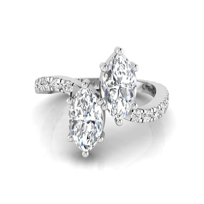 Marquise cut lab grown diamond Toi et Moi ring with pavé round diamond accents in a white gold design