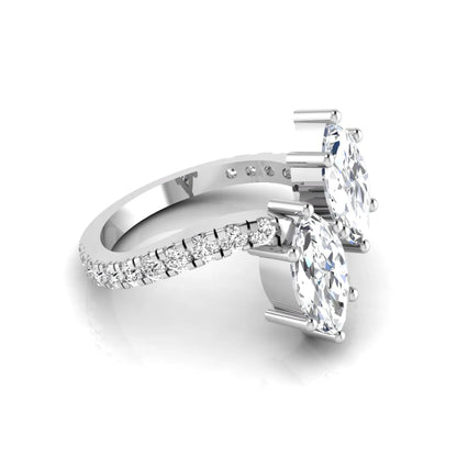 Marquise cut lab grown diamond Toi et Moi ring with pavé round diamond accents in a white gold design