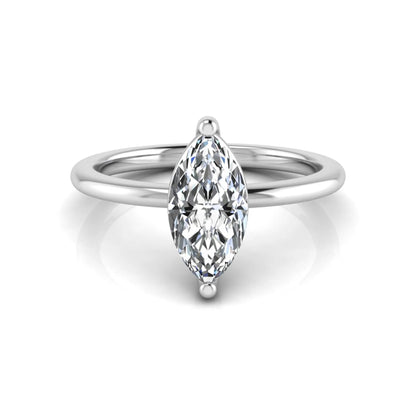 Marquise cut solitaire lab grown diamond engagement ring featuring a 0.95 carat marquise cut center diamond in white gold.