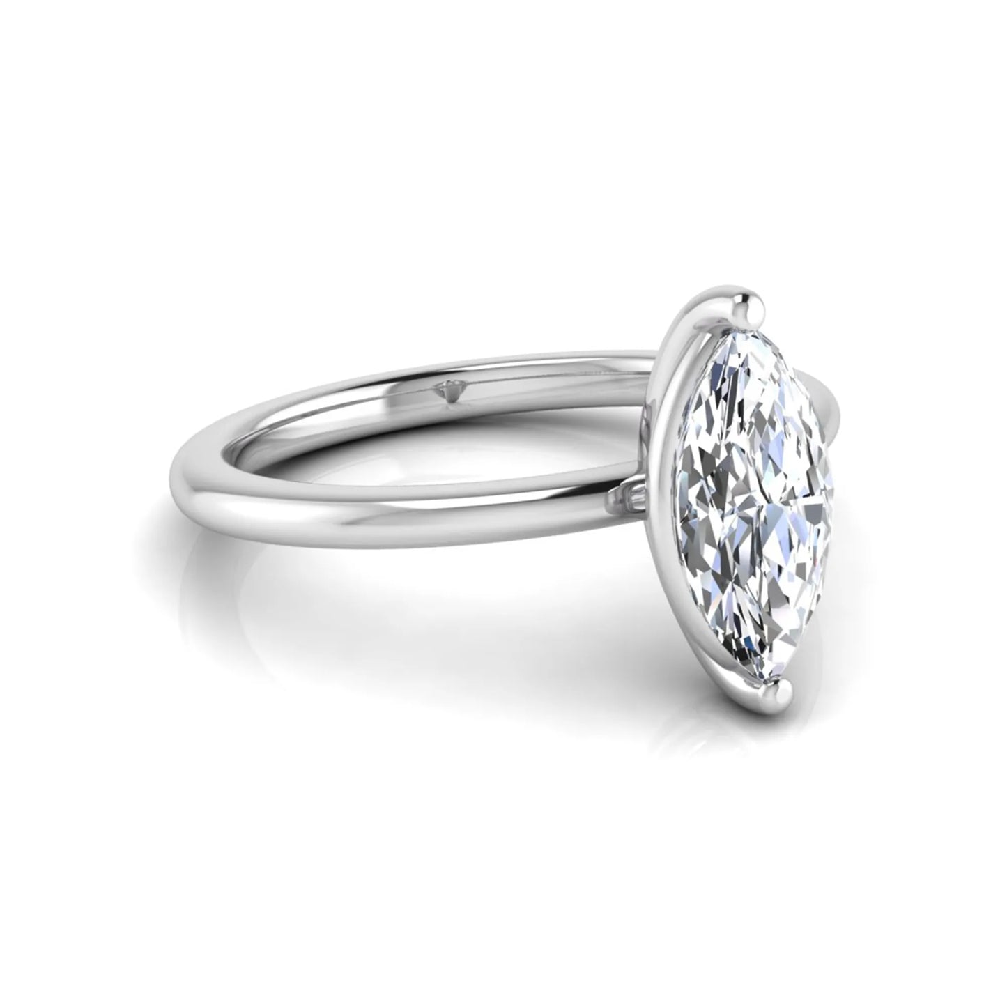 Marquise cut solitaire lab grown diamond engagement ring featuring a 0.95 carat marquise cut center diamond in white gold.