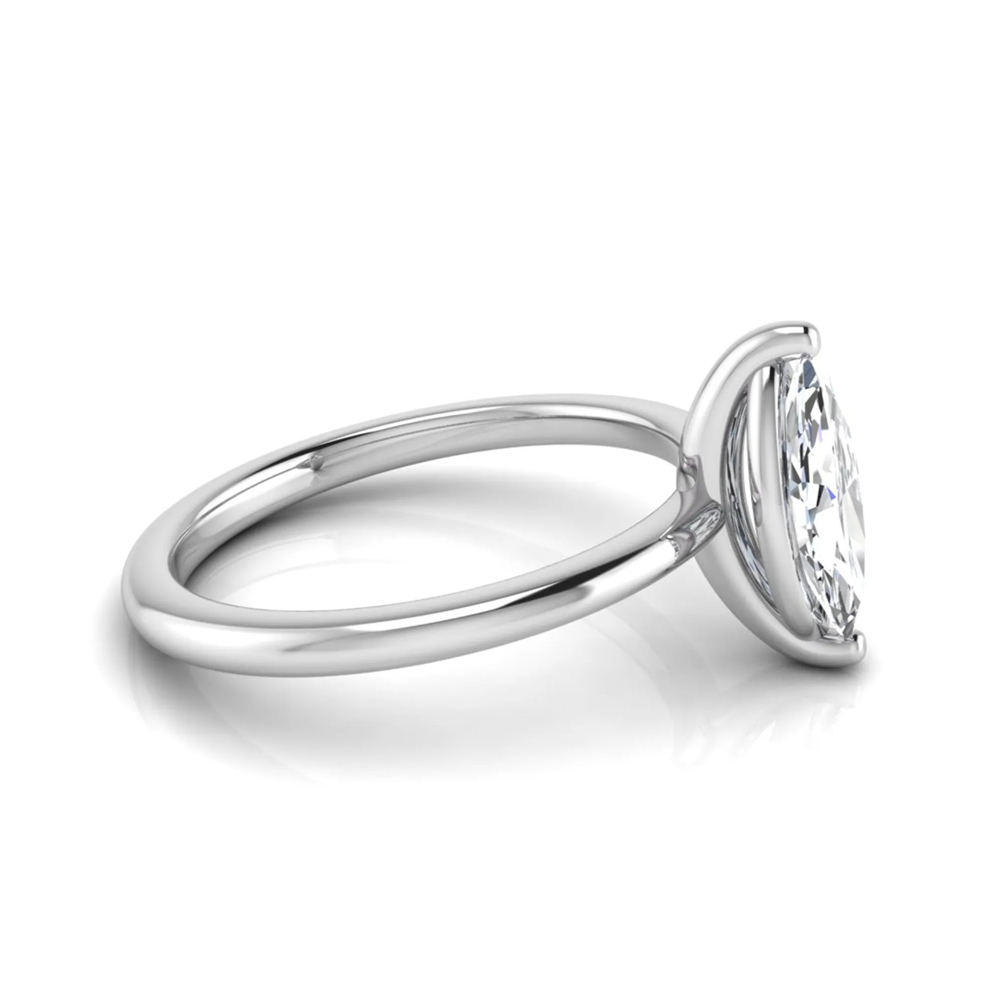 Marquise cut solitaire lab grown diamond engagement ring featuring a 0.95 carat marquise cut center diamond in white gold.