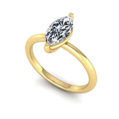 Marquise cut solitaire lab grown diamond engagement ring featuring a 0.95 carat marquise cut center diamond in yellow gold.