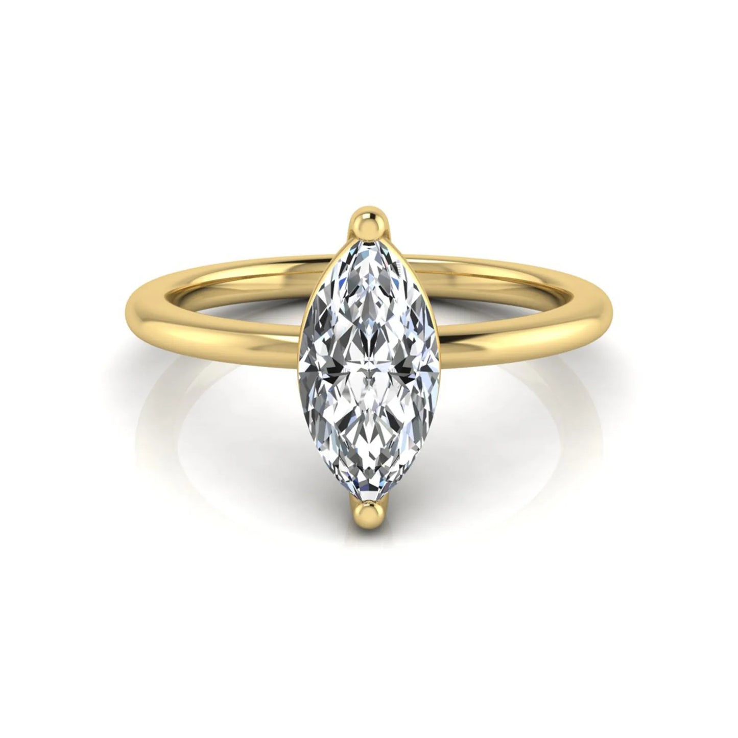 Marquise cut solitaire lab grown diamond engagement ring featuring a 0.95 carat marquise cut center diamond in yellow gold.