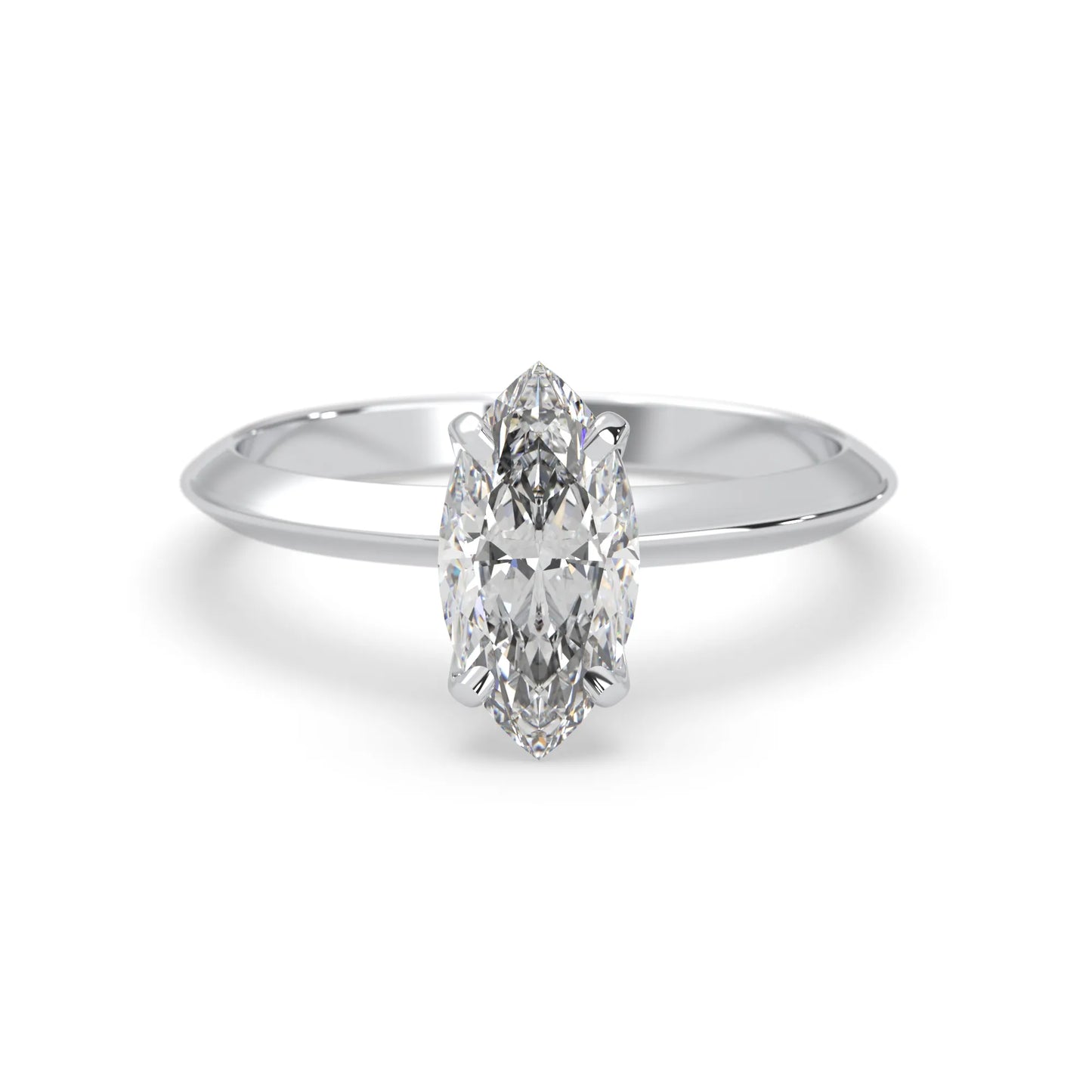 white-gold Diamond ring with a marquise-shaped gemstone on a white background