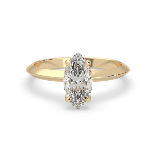 yellow-Gold ring with a marquise-shaped diamond on a white background