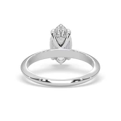 white-gold  ring with a marquise-shaped diamond on a white background