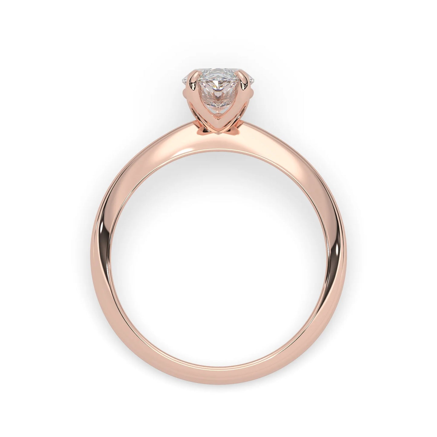 Rose-gold ring with a diamond on a white background