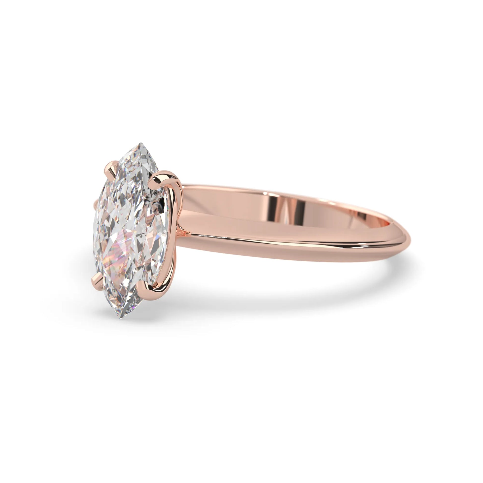 Rose-gold ring with a large diamond on a white background