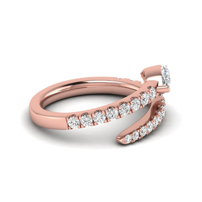 Marquise cut lab grown diamond bypass wrap engagement ring featuring a 0.50 carat marquise center diamond with pavé round diamond accents in rose gold.