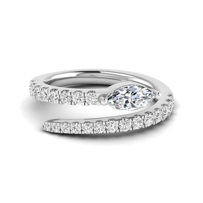 Marquise cut lab grown diamond bypass wrap engagement ring featuring a 0.50 carat marquise center diamond with pavé round diamond accents in white gold.
