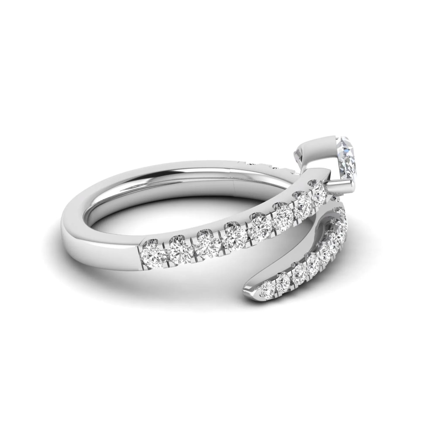 Marquise cut lab grown diamond bypass wrap engagement ring featuring a 0.50 carat marquise center diamond with pavé round diamond accents in white gold.