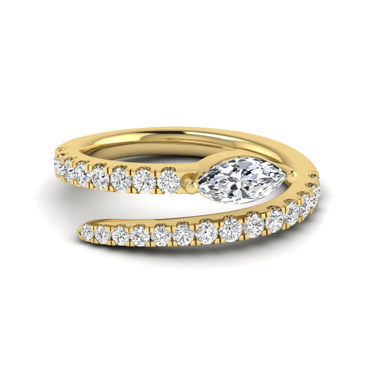 Marquise cut lab grown diamond bypass wrap engagement ring featuring a 0.50 carat marquise center diamond with pavé round diamond accents in yellow gold.