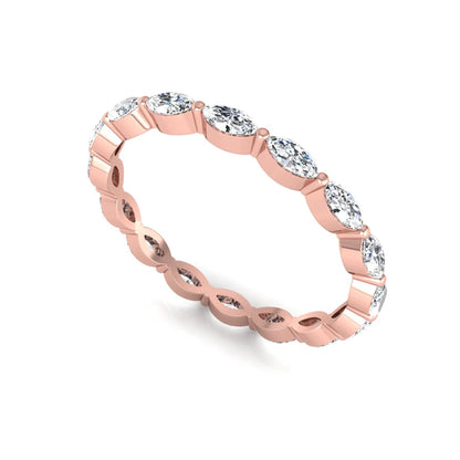 Marquise cut lab grown diamond eternity band ring with shared prong setting in rose gold tone