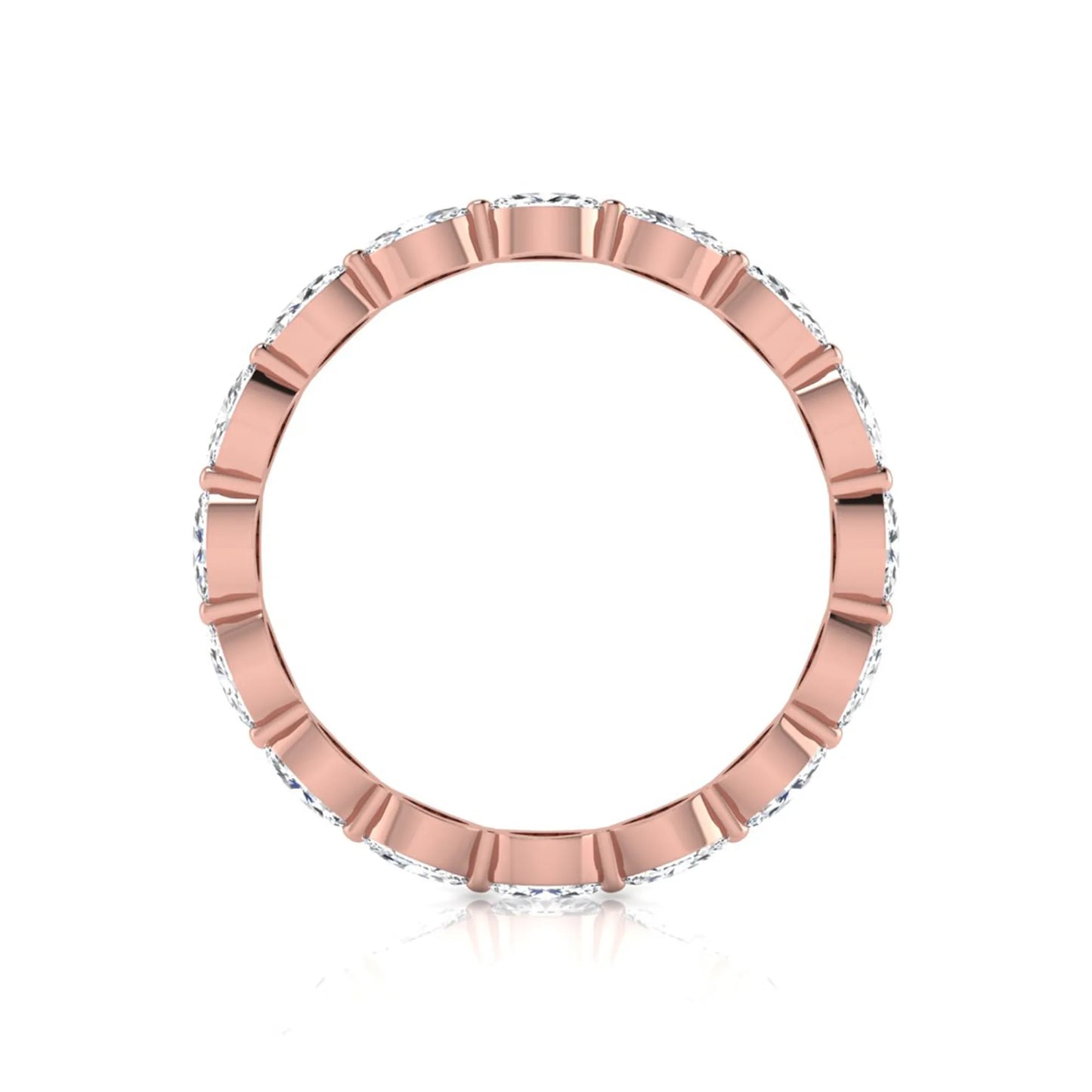 Marquise cut lab grown diamond eternity band ring with shared prong setting in rose gold tone