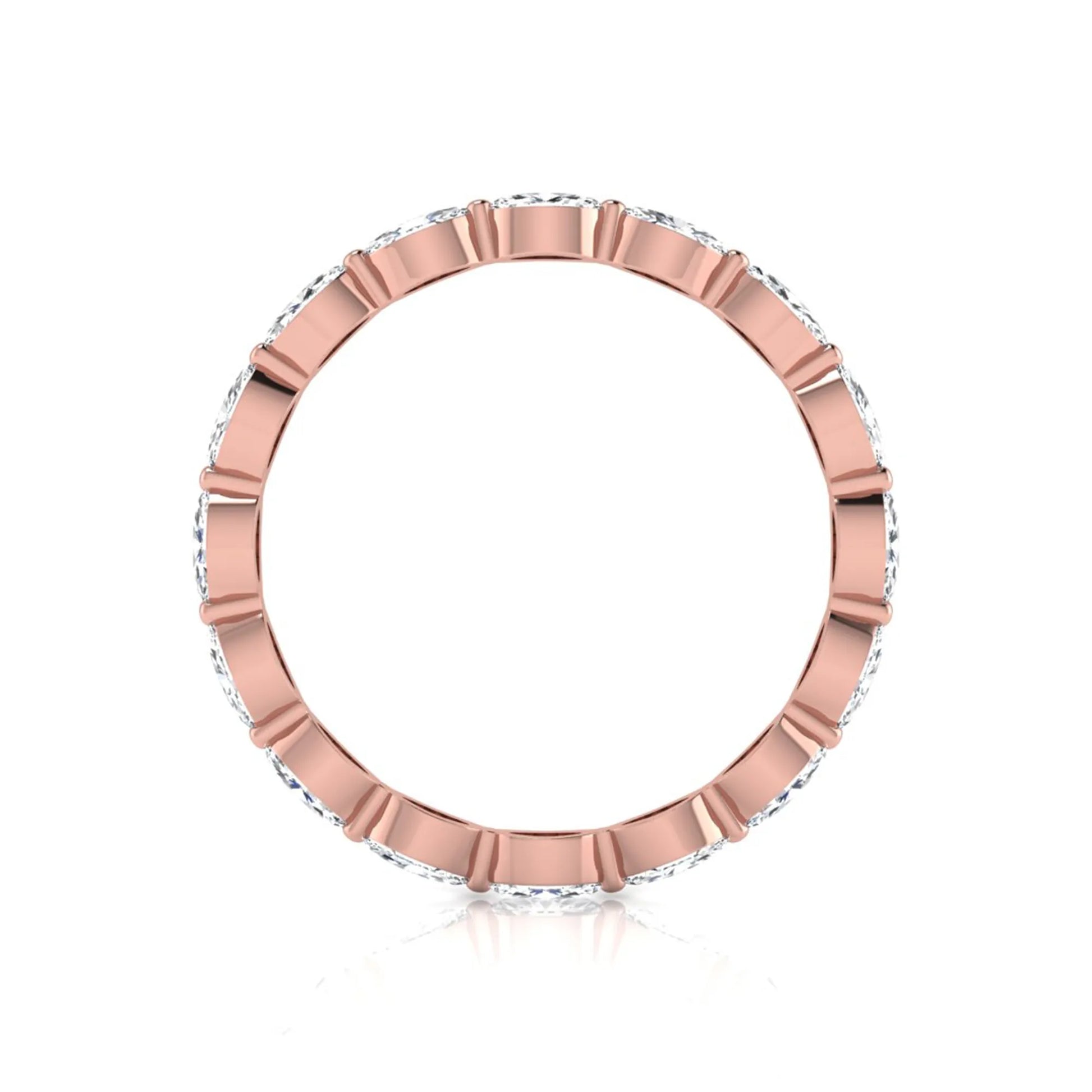 Marquise cut lab grown diamond eternity band ring with shared prong setting in rose gold tone